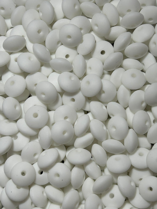 White 12mm Solid Color Lentil Bead