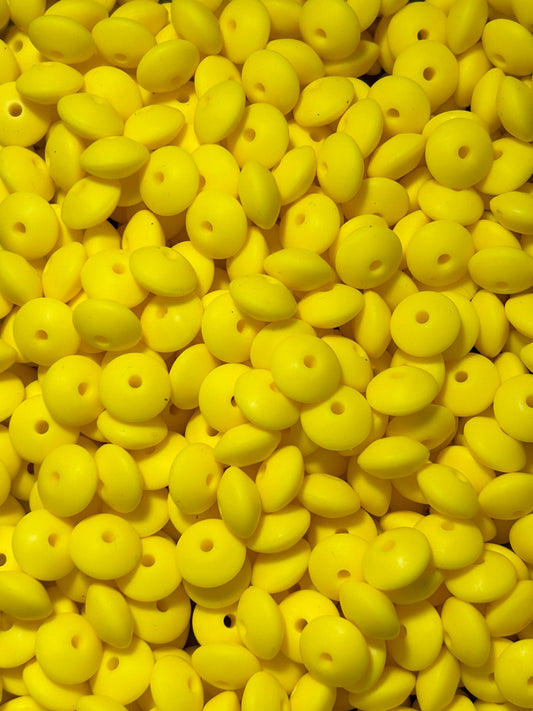 Yellow 12mm Solid Color Lentil Bead